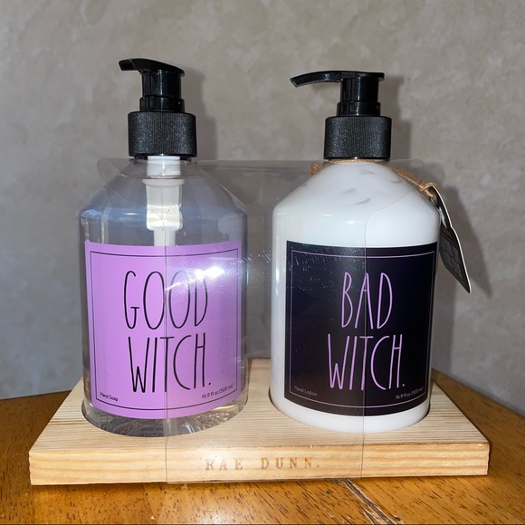 Rae Dunn GOOD WITCH & BAD WITCH Halloween Scented Soap & Lotion Set BRAND NEW! - Picture 1 of 3